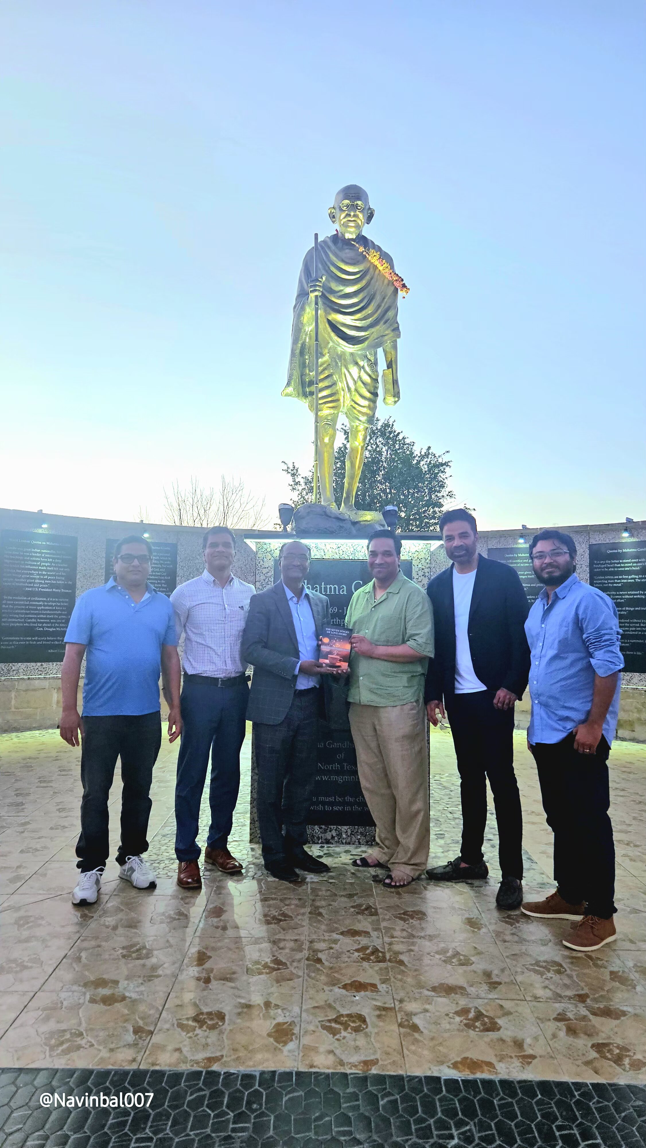 Navinbal with friends at the Mahatma Gandhi Memorial, North Texas